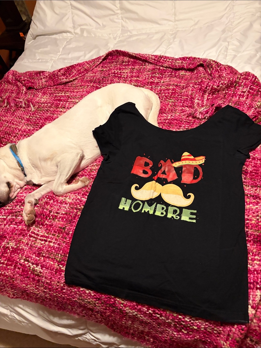 Women’s “Bad Hombre” Graphic Tee - off shoulder, long. No tags sz L